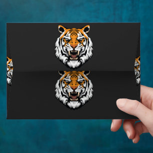 a close up of a tiger's face on a black background envelope