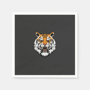 a close up of a tiger's face on a black background napkin