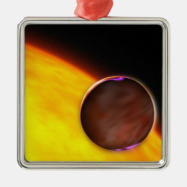 A close-up of an extrasolar planet metal tree decoration (Front)