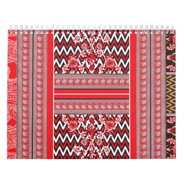 A close-up of red and black patterned fabric showc calendar (Cover)