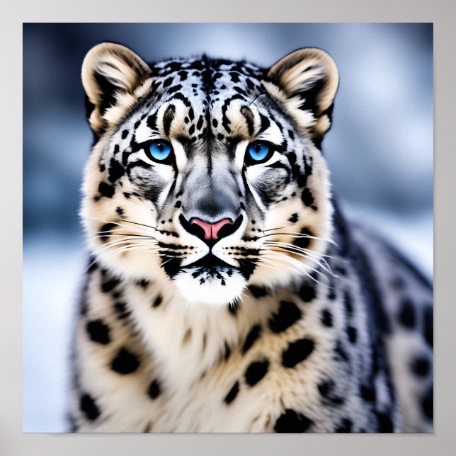 A Close-up Portrait of a Snow Leopard Poster (Front)