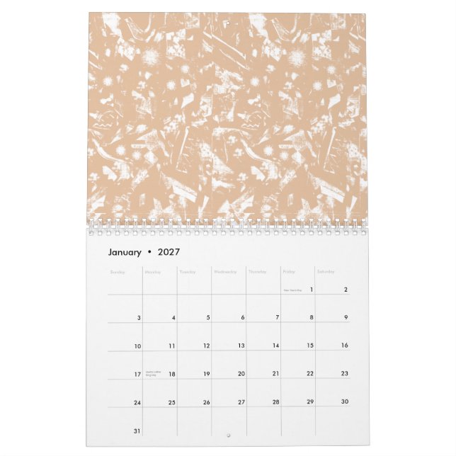 A close-up view of a textured wall featuring patte calendar (Jan 2027)