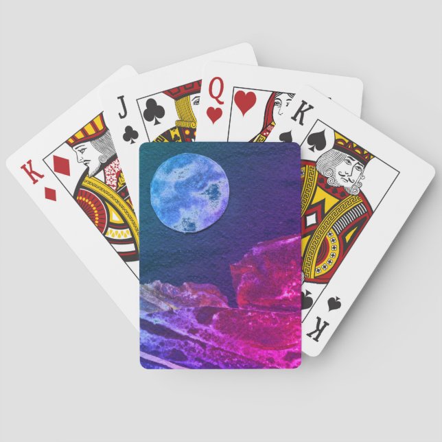 A close up view of fantasy worlds and their moons  playing cards (Back)