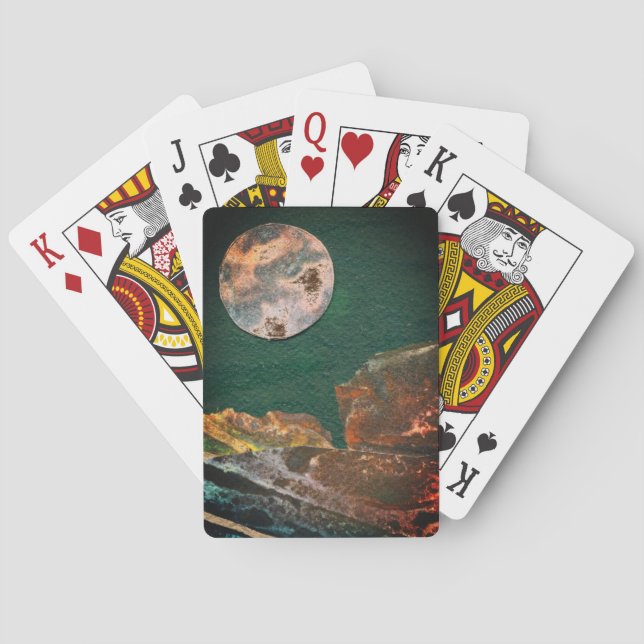 A close up view of fantasy worlds and their moons  playing cards (Back)
