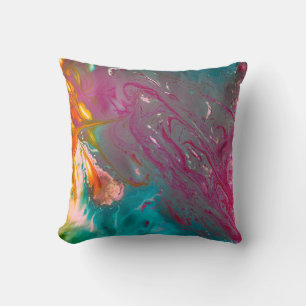 A closeup of colorful abstract oil painted wavesoi cushion