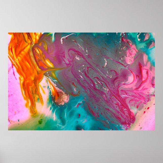 A closeup of colourful abstract oil painted waveso poster (Front)