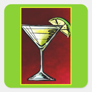 A Cocktail Drink in a Martini Glass with Lime Square Sticker