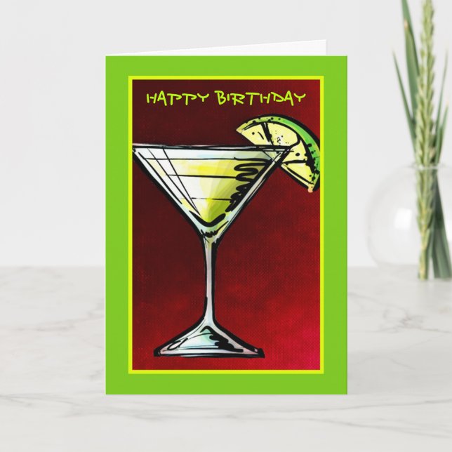 A Cocktail Glass Sketch Happy Birthday Card (Front)