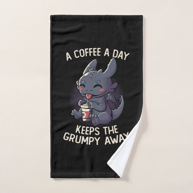 A Coffee a Day Keeps The Grumpy Away Funny Cute Bath Towel Set (Hand Towel)