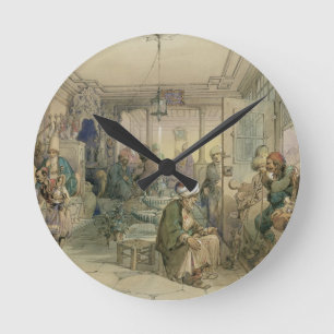 A Coffee House, Constantinople, 1854 (pen & ink & Round Clock