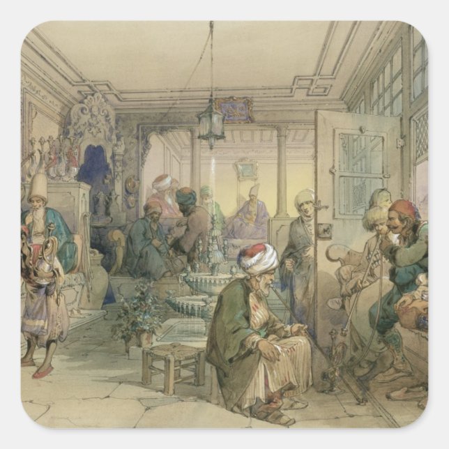 A Coffee House, Constantinople, 1854 (pen & ink & Square Sticker (Front)