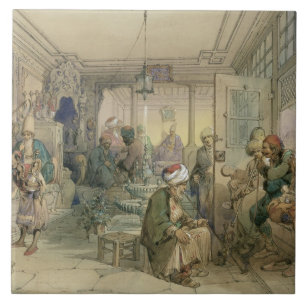 A Coffee House, Constantinople, 1854 (pen & ink & Tile