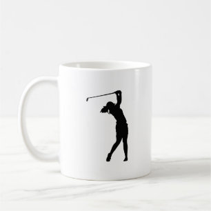 A coffee mug with a golf silhouette design, a gift
