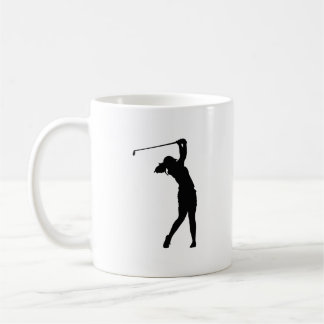 A coffee mug with a golf silhouette design, a gift