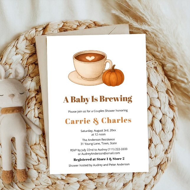 A coffee Pumpkin fall Autumn Brewing baby shower Invitation (Creator Uploaded)