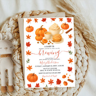A coffee Pumpkin fall Autumn Brewing baby shower Invitation