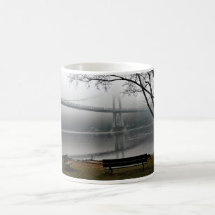 A cold foggy day at the park coffee mug