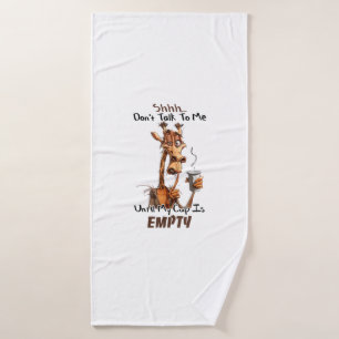A Cold Giraffe With A Cup Of Coffee Bath Towel
