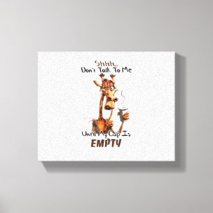 A Cold Giraffe With A Cup Of Coffee Canvas Print