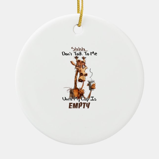 A Cold Giraffe With A Cup Of Coffee  Ceramic Tree Decoration (Front)