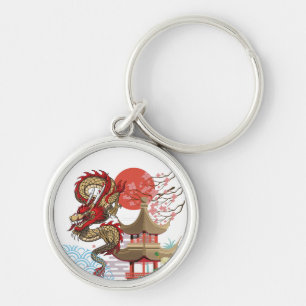 A collaboration of Japanese scenery and dragons Key Ring