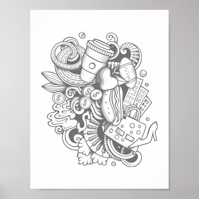 A Collage of Various Items Coloring Wall Poster (Front)