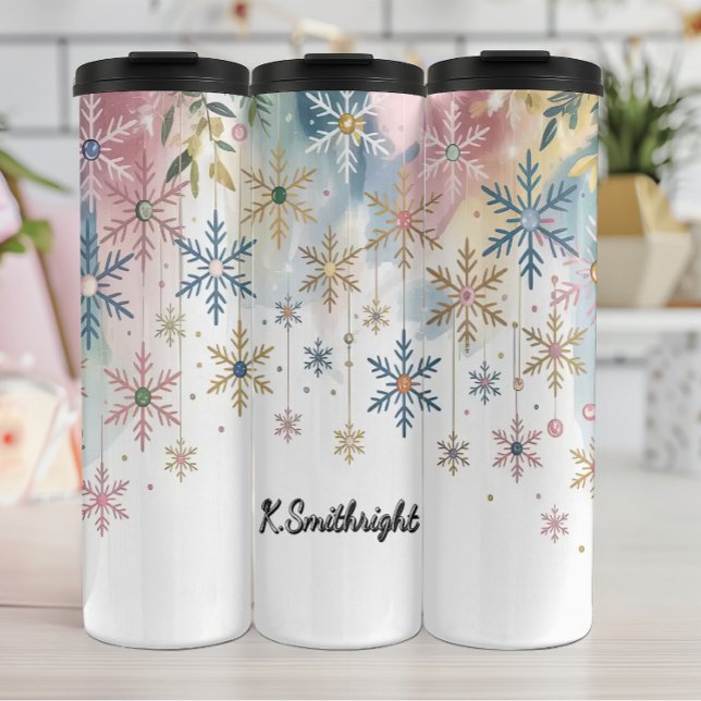 A Collage of Watercolor Snowflakes Thermal Tumbler (Creator Uploaded)