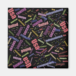 A collection of colored words that describe Americ Magnet