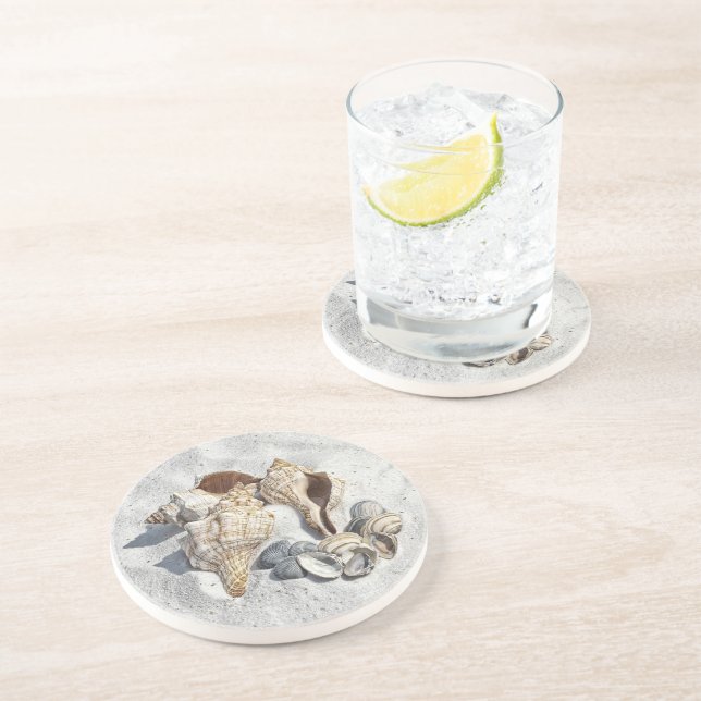 A Collection of Seashells on Sand Coaster (Side)