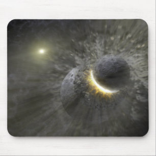 A collision between massive objects in space mouse mat