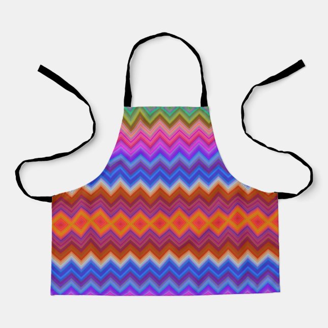 A colorful apron with a zigzag pattern in vibrant  (Front)