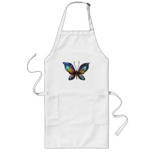 A colorful butterfly with galaxy-like wings is dep long apron