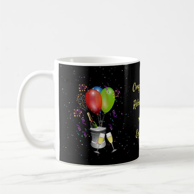 A Colorful Congratulations Engagement Coffee Mug (Left)