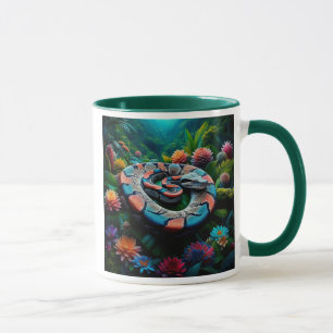 A colorful snake in a flowery jungle. mug