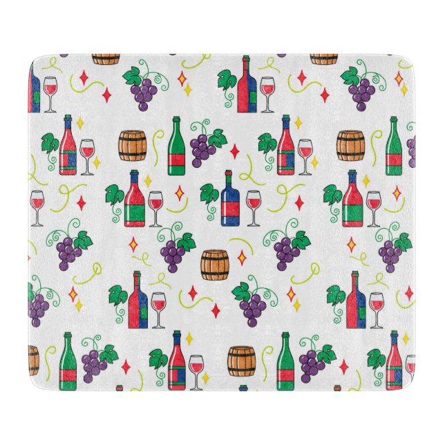 A colorful wine-themed pattern cutting board (Front)