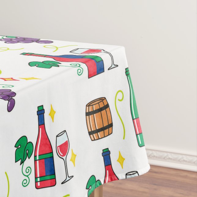 A colorful wine-themed pattern tablecloth (In Situ)
