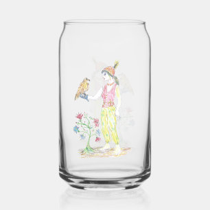 A coloured-pencil drawing of a woman can glass