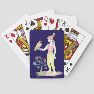 A coloured-pencil drawing of a woman playing cards