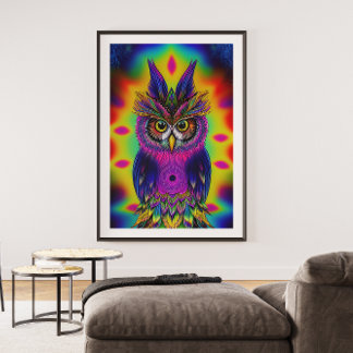 a colourful abstract art of owl poster