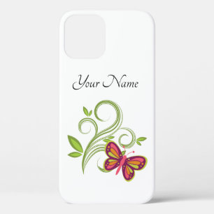 A colourful butterfly , leaves & vines iPhone 12 case