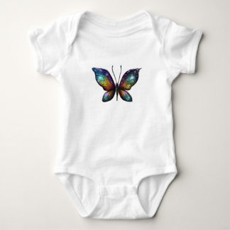 A colourful butterfly with galaxy-like wings is de baby bodysuit