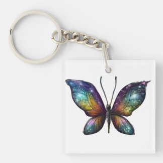 A colourful butterfly with galaxy-like wings is de key ring