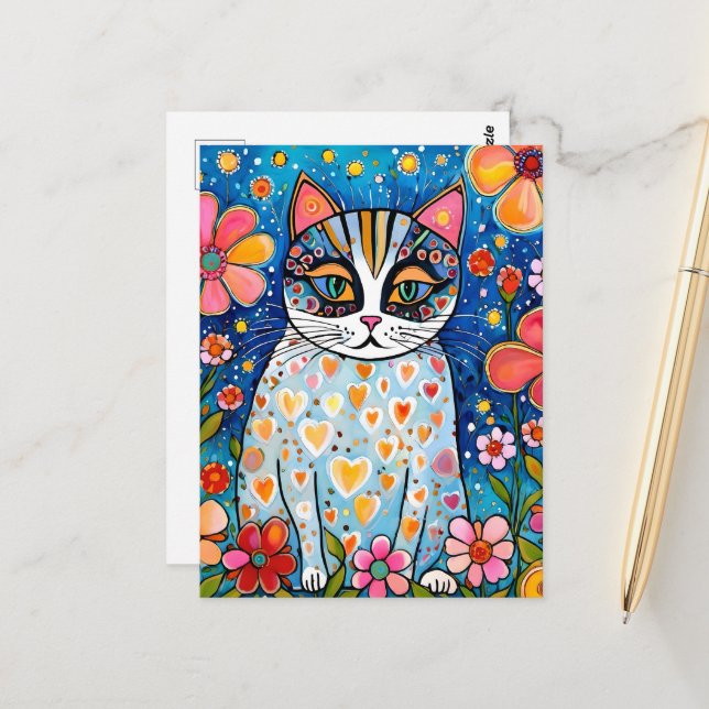 A Colourful Cat Postcard (Front/Back In Situ)