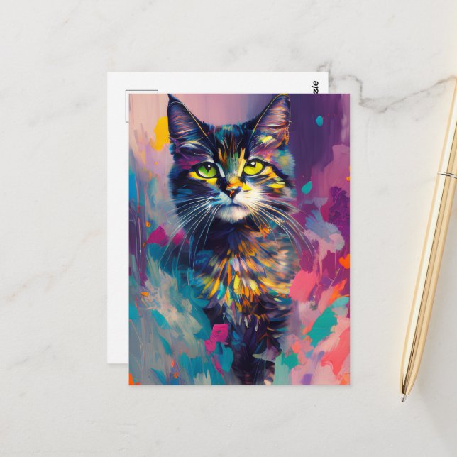 A Colourful Cat Postcard (Front/Back In Situ)