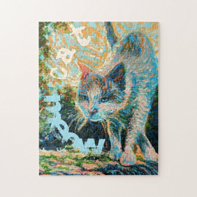 A colourful Cat walking on the wall in sunlight Jigsaw Puzzle (Vertical)
