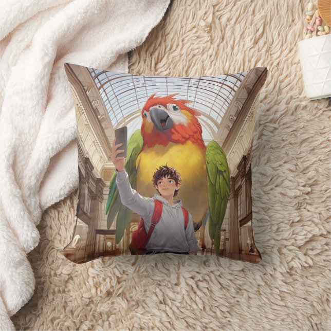 A Colourful Encounter – Giant Parrot at the Museum Cushion (Blanket)