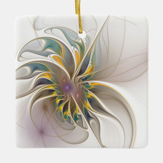A colourful fractal ornament. Abstract Flower art Ceramic Ornament (Front)