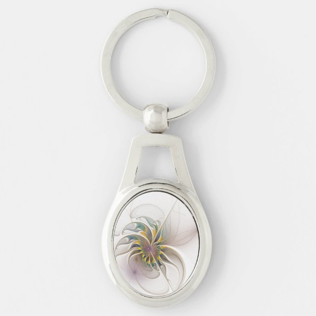 A colourful fractal ornament. Abstract Flower art Key Ring (Front)