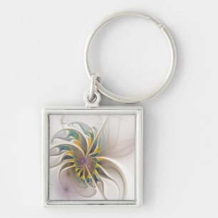 A colourful fractal ornament. Abstract Flower art Key Ring