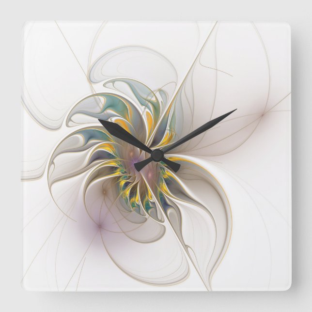 A colourful fractal ornament. Abstract Flower art Square Wall Clock (Front)